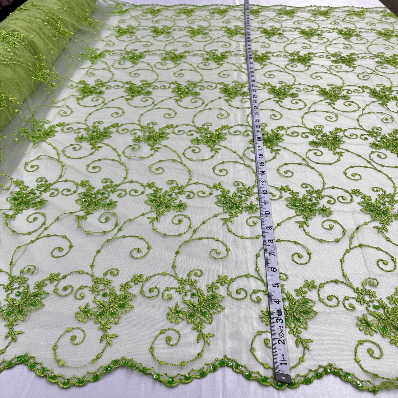 1 Yard Beaded Lace Fabric Embroidered Pearl Sequin Tulle Mesh Dress 52" Width